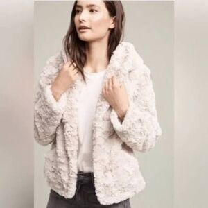 Anthropologie x Tiny Editions Women's Cream Faux Fur Hooded Jacket